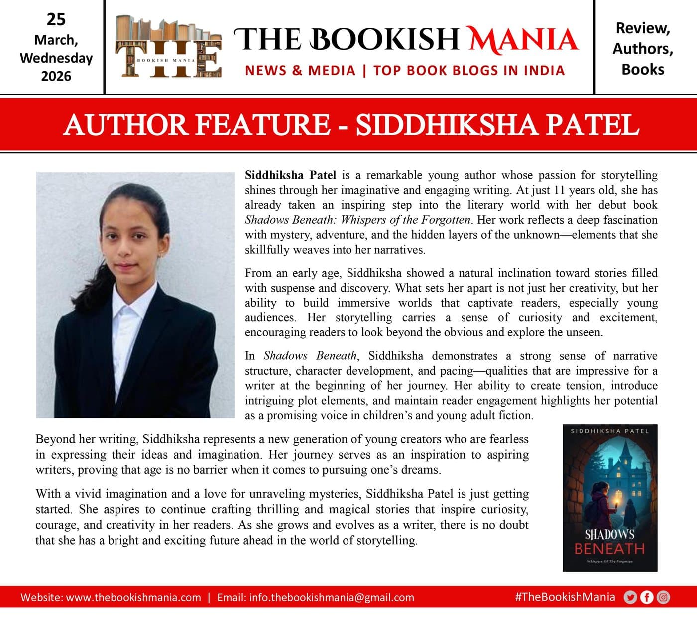 Magazine interview spread featuring Siddhiksha Patel.